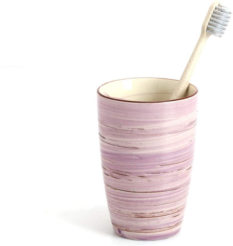 Photo 1 of Ceramic Tumbler Cup for Bathroom Toothbrush, Toothbrush holder bathroom cups Travel cups, Toothpaste Pens Razors Makeup Brushes Holder Stand for Countertop organizer?purpel?
