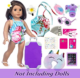 Photo 1 of 24pcs Baby Doll Accessories, American 18 Inch Girl Doll Accessories Travel Play Set with Suitcase Clothes Unicorn Stickers, Personalized Girl Gifts for Christmas Birthday
