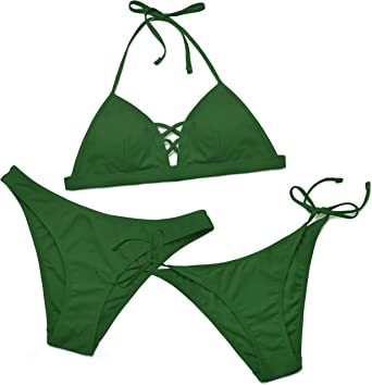 Photo 1 of SHEKINI Women's 3 Piece Bathing Suit Halter Swimwear Cheeky Tie Side Swim Bottom
size small