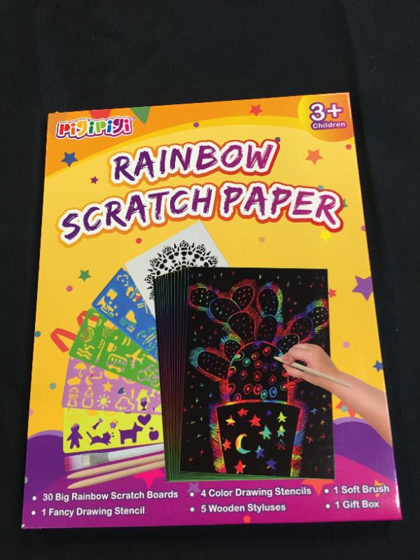 Photo 2 of pigipigi Big Sheets 8''x 11'' Scratch Paper Art Craft for Kids - Black Rainbow Magic Scratch Off Paper Kit Drawing Pad Set for Teen Girls Boys Party Activity Game Birthday Christmas Easter Toy Gifts
