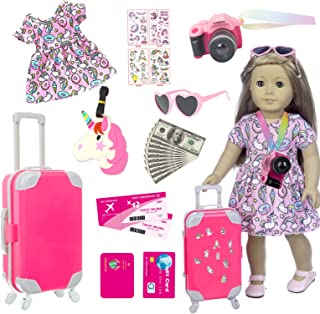 Photo 1 of Tranaiquillity 21 Pcs American 18 Inch Girl Doll Accessories and Clothes Suitcase Luggage Travel Set for Girl with Baby Doll Accessories Camera Sunglasses Fit American 18 inch Girl Doll

