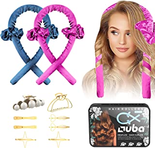 Photo 1 of 2 PCS OUBA Tik Tok Heatless [Hair Curlers] For Long Hair, No Heat DIY Hair Styling Tool Flexi Rod Headband Silk Curls, Soft Rubber Hair Rollers, Curling Ribbon for Natural Hair - Pink Red & Blue
