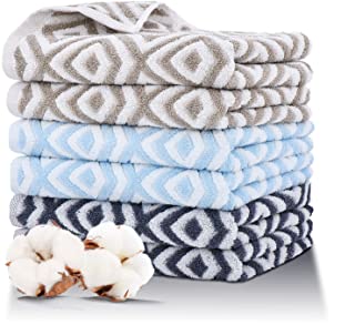 Photo 1 of E ENASUE Bathroom Hand Towels with Diamond Pattern - Cotton Hand Towel Set of 6 Soft & Highly Absorbent for Bath Home Decorative (Blue2, Brown2, Dark blue2)
