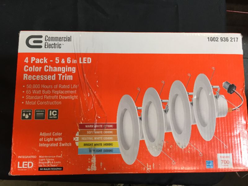 Photo 5 of 4 PACK Commercial Electric 5 in. and 6 in. LED Color Changing Recessed Trim(WHITE RESIDUE ON ITEM)