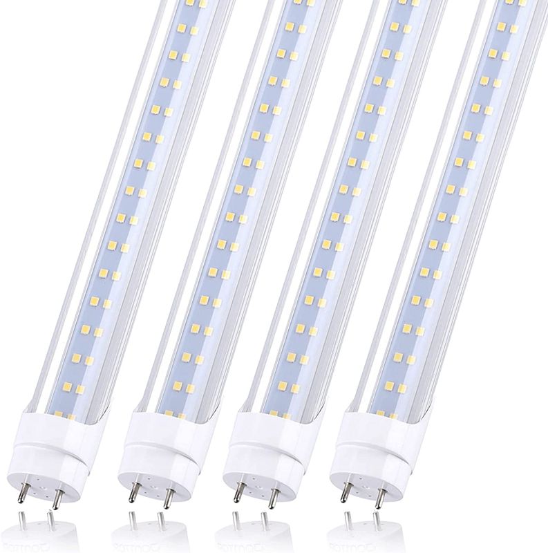 Photo 1 of 28w Led Tube Light Bulb 4ft, 3360 Lumens, Cold White 6000K, Ballast Bypass Required, Bypass T8 T10 T12 Ballast 80W F48T8 Fluorescent Replacement Dual-End Powered Clear Cover AC 85-265V Pack of 4