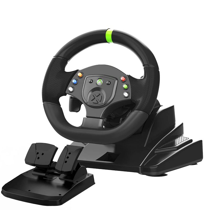 Photo 1 of DOYO Xbox 360 Gaming Racing Steering Wheels with Pedals and Paddle Shifters for PC, 180° Volante PC with gas Pedal for Playstation 3, Switch, Android Plug and Play with Height and Tilt Adjustable
