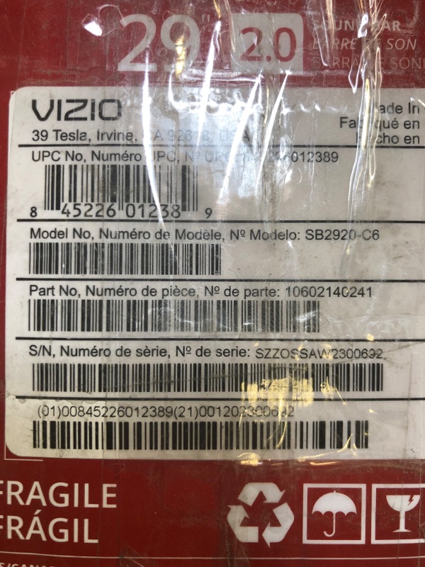 Photo 2 of VIZIO Sound Bar for TV, 29” Surround Sound System for TV, Home Audio Sound Bar, 2.0 Channel Home Theater with Bluetooth – SB2920-C6