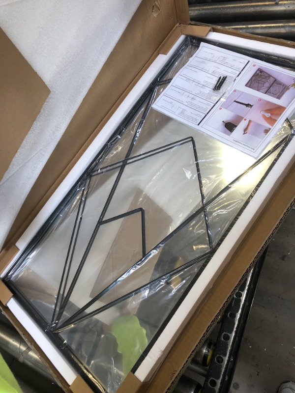 Photo 1 of WONSTART Decorative Window Mirror or Wall Decor, Rectangular Metal Wall Mirror for Living Room Bedroom Dining Room Hangs Horizontally or Vertically 30'' x 15'' (Black) Black-compound Geometry1 30'' x 15''