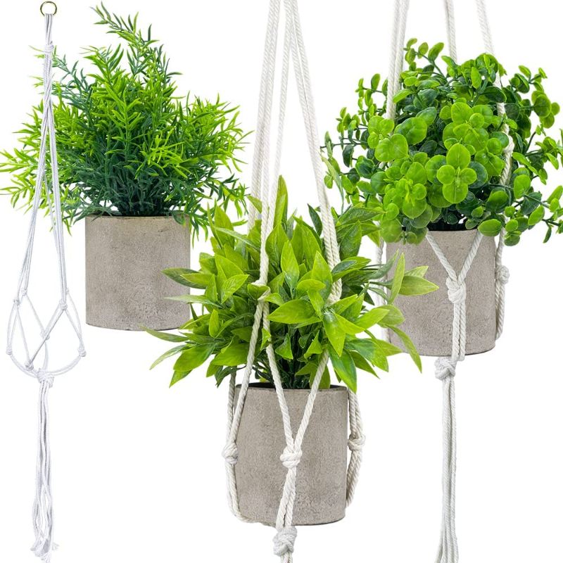 Photo 1 of 
3 Pack Fake Hanging Plants Artificial Plants with 3 Macrame Plant Hangers, Mini Potted Fake Plants Faux Plastic Eucalyptus Rosemary Plants for Home Office...