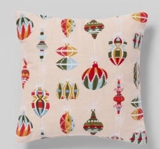 Photo 1 of CASE OF 6-  Threshold Ornament Blush Square Christmas Accent Pillow 16in