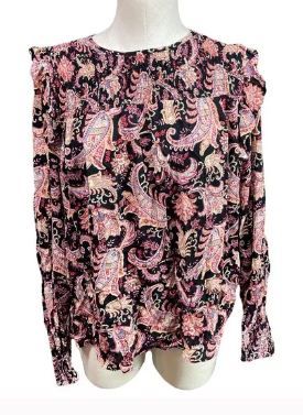 Photo 1 of CASE OF 6- Knox Rose Black & Pink Paisley Long Sleeve Peasant Top Medium
