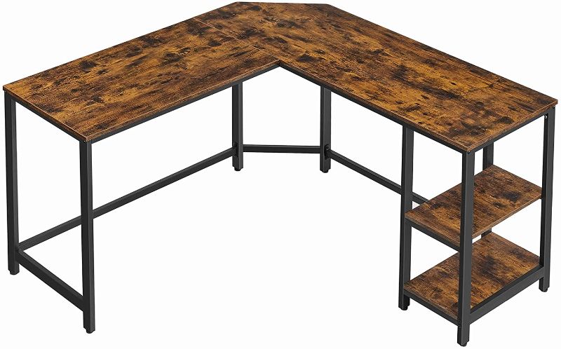 Photo 1 of VASAGLE Computer Desk, 54-Inch L-Shaped Corner Desk, Writing Study Workstation with Shelves, Home Office, Industrial Style PC Laptop Table, Space-Saving, Easy to Assemble, Rustic Brown ULWD72X
