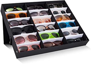 Photo 1 of Juvale 18 Slot Sunglasses Box Organizer Display, Glasses Tray, Multiple Eyeglasses Storage Case (Black, 18.5 x 15 Inches)
