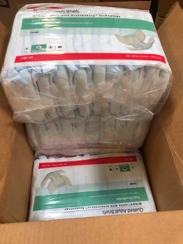 Photo 2 of  4 PACKS-- Wings Ultra Adult Incontinence Brief L Heavy Absorbency Quilted, 77074, Extra Heavy, 18 Ct PER PACKAGE
