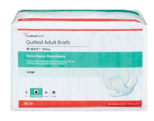 Photo 1 of  4 PACKS-- Wings Ultra Adult Incontinence Brief L Heavy Absorbency Quilted, 77074, Extra Heavy, 18 Ct PER PACKAGE
