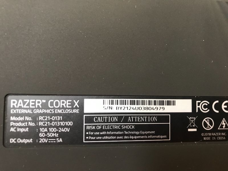 Photo 5 of Razer Core X Aluminum External GPU Enclosure (eGPU): Compatible with Windows & MacOS Thunderbolt 3 Laptops, NVIDIA /AMD PCIe Support, 650W PSU, Classic Black

