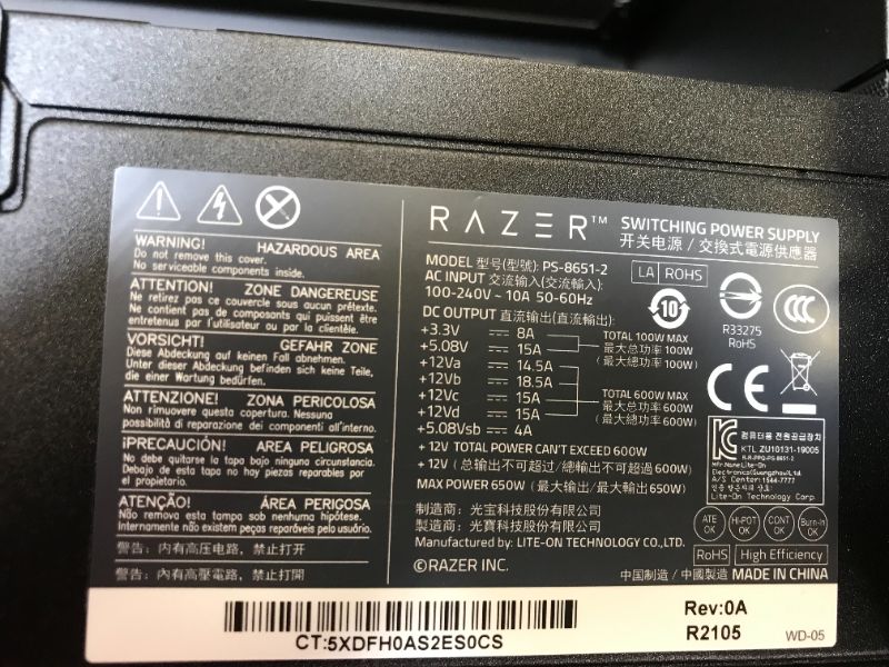 Photo 4 of Razer Core X Aluminum External GPU Enclosure (eGPU): Compatible with Windows & MacOS Thunderbolt 3 Laptops, NVIDIA /AMD PCIe Support, 650W PSU, Classic Black
