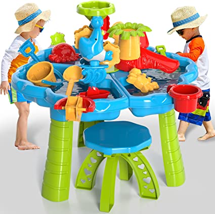 Photo 1 of Bennol Kids Sand Water Table Toys for Toddlers, 3 in 1 Outdoor Sand and Water Play Table Beach Toys for Kids Boys Girls, Water Activity Tables Summer Toys for Outside Backyard for Toddlers Age 1-3 3-5
