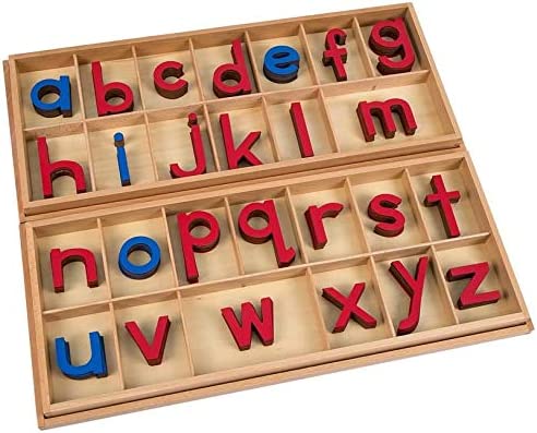 Photo 1 of MEYOR Montessori Wooden Movable Alphabet with Box Preschool Spelling Learning Materials Large Movable Alphabet (Red & Blue)
