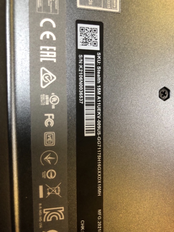 Photo 3 of MSI Stealth 15M Gaming Laptop: 15.6" 144Hz FHD 1080p Display, Intel Core i7-11375H, NVIDIA GeForce RTX 3060, 16GB, 512GB SSD, Thunderbolt 4, WiFi 6, Win10, Carbon Gray (A11UEK-009)
