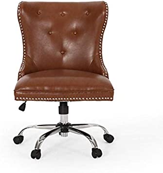 Photo 1 of Christopher Knight Home Keith Contemporary Tufted Swivel Office Chair, Cognac Brown, Chrome
