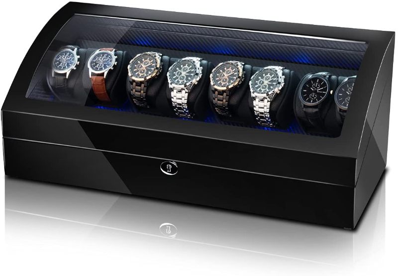 Photo 1 of TEEMING Automatic Watch Winder Display Storage Box for 16 Automatic Watches, 8 Watch Winders + 8 Showcases, 4 Rotating Watch Modes, LED Light Watch Collector, Quiet Motor, AC Adapter / Battery Powered
