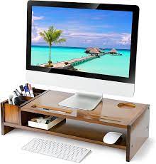 Photo 1 of Bamboo Monitor Stand Riser, Traumode 2-Tier Desktop Screen Riser with Storage 