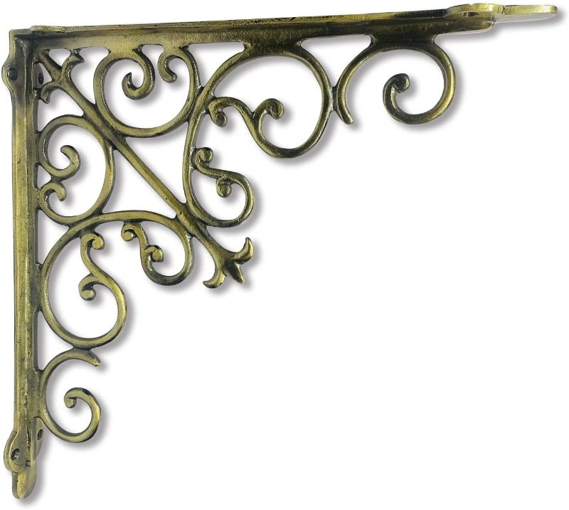 Photo 1 of 1 Pack Heavy Duty Cast Iron Victorian Shelf Bracket, Antique Gold, Large 15.3 x 1.96 x 15.3 Inches, L-Shaped Shelf Bracket, DIY Projects, Hardware Included, JS-90-063G by North American Country Home

