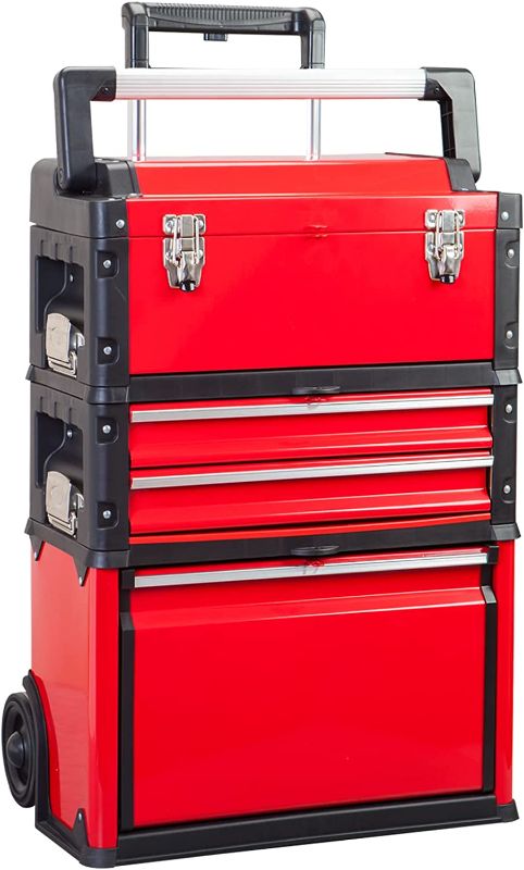 Photo 1 of BIG RED TRJF-C305ABD Torin Garage Workshop Organizer: Portable Steel and Plastic Stackable Rolling Upright Trolley Tool Box with 3 Drawers, Red
