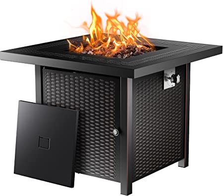 Photo 1 of Ciays Propane Fire Pits 28 Inch Outdoor Gas Fire Pit, 50,000 BTU Steel Fire Table with Lid and Lava Rock, Add Warmth and Ambience to Gatherings and Parties On Patio Deck Garden Backyard, Black