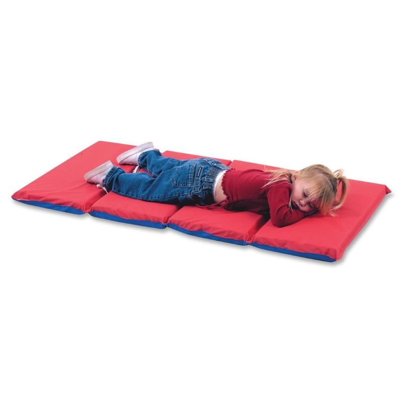 Photo 1 of Angel's Rest Daycare 1" Nap Mat, Red-Blue, 10 Pack, CF400-525RB, 4-Section Folding Sleeping Mat for Toddlers and Kids, Daycare and Preschool Rest Mats