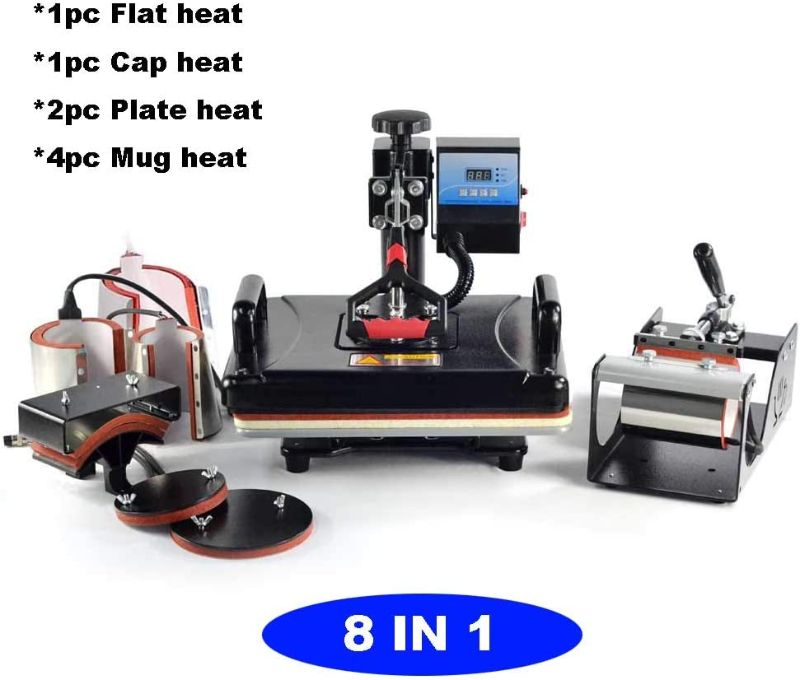 Photo 1 of 8 in 1 Heat Press Machine Digital Combo Heat Transfer Sublimation Print Machine T-Shirts/Mug/Plate/Cap/Cup Swing Away Heat Transfer Machine (8 in 1 Swing Away New)

