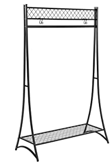 Photo 1 of SONGMICS Clothes Garment Rack, Holds 110 lb, Elegant Tower Design, Grid Mesh Bottom Shelf, Clothing Rack for Bedroom Entryway, 37 x 15.9 x 64.6 Inches, Matte Black
