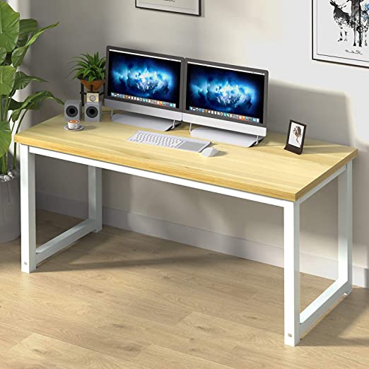 Photo 1 of NSdirect 63" Computer Desk,Large Home Office Desk Wide Workstation 1 inch Thicker Tabletop for Writing,Games and Home Work PC Desk Modern Finish Wood Board and Sturdy Steel Legs,Oak+White
