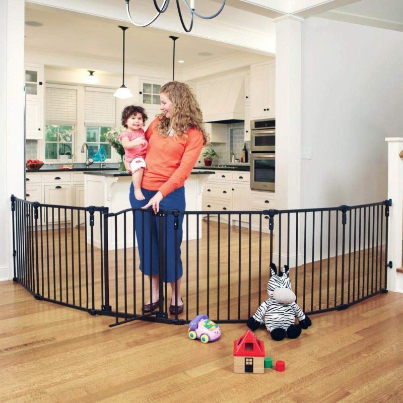 Photo 1 of Toddleroo by North States 3 in 1 Arched Décor Metal Superyard: 144" long extra wide baby gate, barrier or play yard. Hardware or freestanding. 6 panels, 10 sq.ft. enclosure (30" tall, Matte Bronze)
