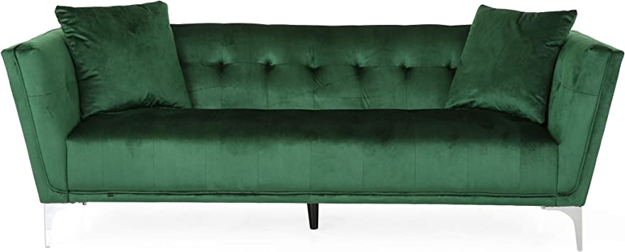 Photo 1 of Christopher Knight Home Matilda Modern Glam 3 Seater Velvet Sofa, Emerald Green + Silver--- PARTS ONLY-- SOFA BACK ONLY--
