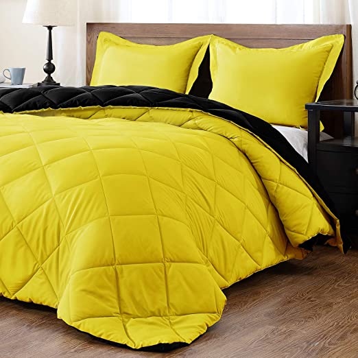 Photo 1 of downluxe Lightweight Solid ComforterQueen) - Lemon and Black - Down Alternative Reversible Comforter--- COMFORTER ONLY