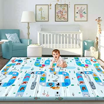 Photo 1 of Gimars XL 0.6 inch Thicker Reversible Foldable Baby Play Mat, Waterproof Foam Floor Baby Crawling Mat, Portable Baby Playmat for Infants, Toddler, Kids, Indoor Outdoor Use (79 x71x0.6 inch)…
