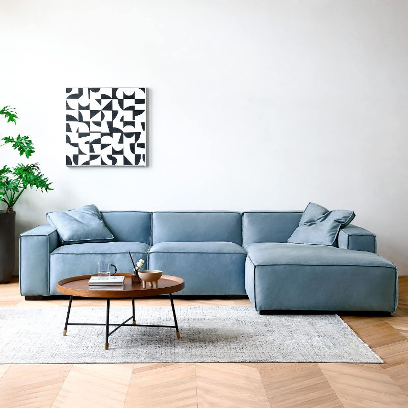 Photo 1 of Acanva Convertible Sectional Couch with Chaise, Mid-Century Modern L-Shaped 4-Seater Flannel Sofa for Living Room Lounge Apartment, Blue --CHAISE ONLY-- MISSING SOFA PART-- --INCOMPLETE--
