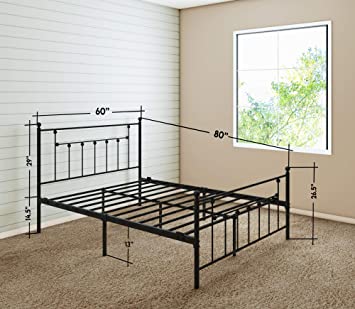 Photo 1 of CASTLEBEDS Victorian Queen Metal Bed Frame with Headboard and Footboard Platform/Wrought Iron/Heavy Duty/Solid Sturdy Metal Slat/Black/No Box Spring Needed/Mattress Foundation/Under Bed Storage
