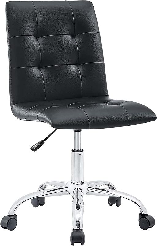 Photo 1 of Modway Prim Ribbed Armless Mid Back Swivel Conference Office Chair In Black
