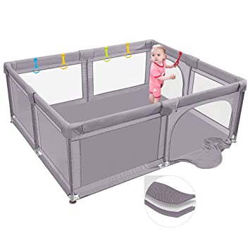 Photo 1 of Baby Playpen Portable Kids Safety Play Center Yard Home Indoor Fence Anti-Fall Play Pen, Playpens for Babies, Extra Large Playard, Anti-Fall Playpen (Deep Grey)
