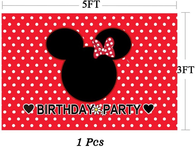 Photo 1 of Girl Mouse Birthday Party Decorations, Red Backdrop with Led Strips Lights Set for Kids, Cute Supplies Gift for Girls Boys , Happy Birthday Rainbow String Room Wall Bedroom Decor Photo Background
