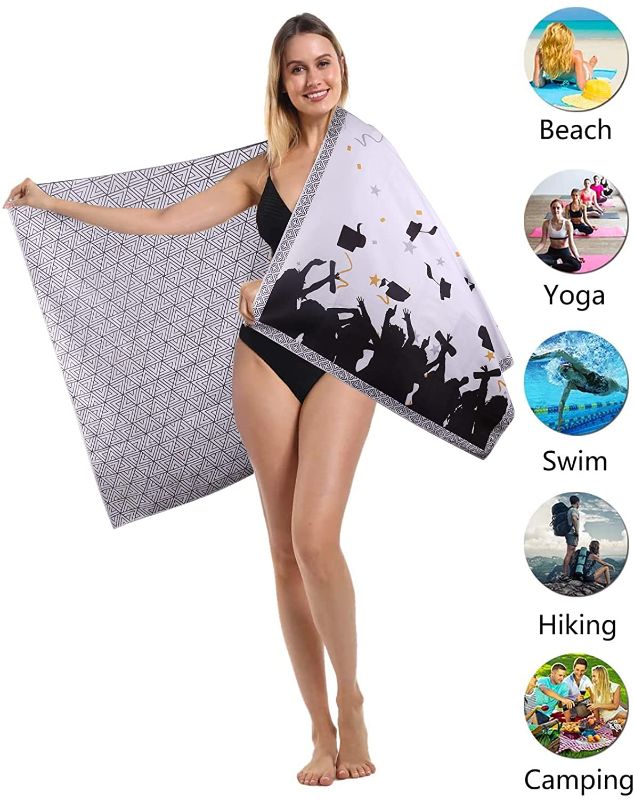 Photo 1 of 2022 High School Senior College Masters Degree Phd Funny Graduation Gift Her Him Microfiber Pool Beach Towel Blanket-Quick Fast Dry Sand 
