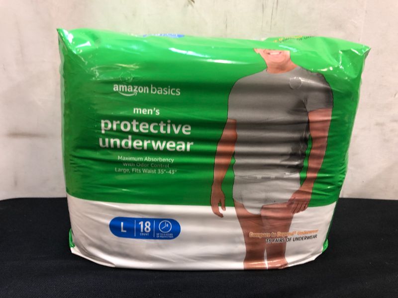 Photo 2 of  Amazon Basics Incontinence Underwear for Men, Maximum Absorbency, Large, 18 Count, 1 Pack (Previously Solimo)