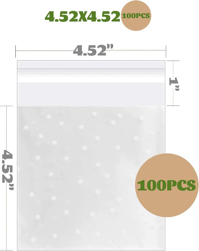 Photo 1 of 3 pack LINMAGCO 100 PCS 4.52"X4.52" White Polka Dot Treat Bags Self Adhesive Cookie Bags for Gift Giving Bakery Biscuit Chocolate Candies Dessert
