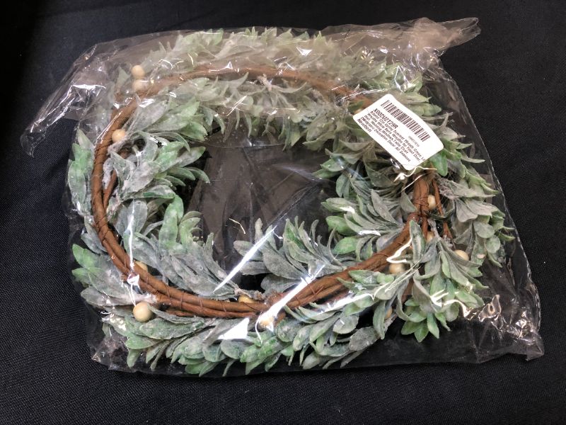 Photo 4 of Bibelot 12in Spring Summer Wreath Green Leaf Wreaths White Berry Wreaths for Front Door, Wall, Wedding,Windows,Table Chair Candelabra Decoration Decor All Seasons (12in)
