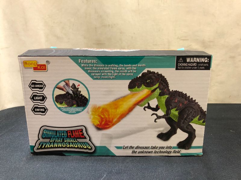Photo 1 of FiGoal Electric T-Rex Dinosaur Toy with Simulated Fire LED Light Up Water Spray and Roaring Sound Walking Tyrannosaurus Toy for Kids and Toddlers
