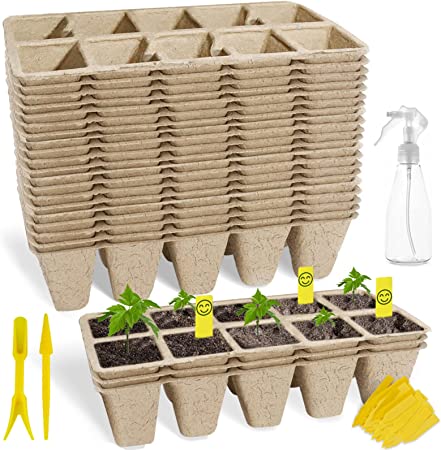 Photo 1 of SYITCUN 200 Cells Seedling Starter Trays,20 Pack Trays for Planting,Biodegradable Seed Peat Pots Planting Seeds,Bonus 100 Plant Labels,1 Seeding Riser,1 Spray Bottle,Indoor Germination Kit, 10cells
