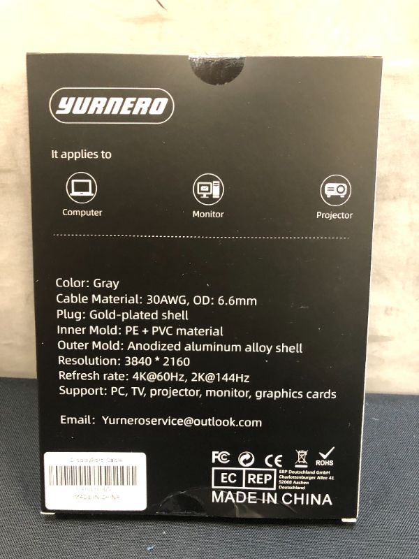 Photo 2 of YURNERO DISPLAYPORT CABLE HIGH RESOLUTION AND SPEED 4K@60HZ, 2K@144HZ